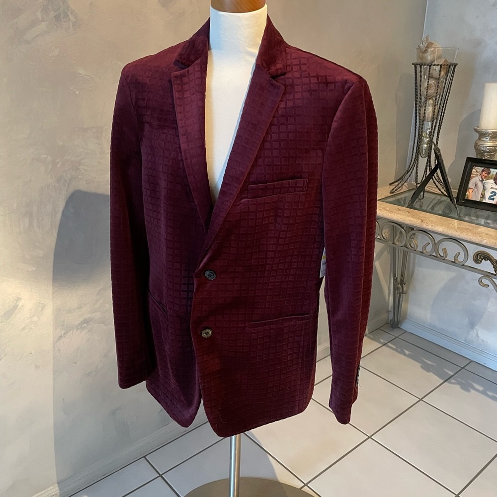 NWT Alfani Port Wine Velvet 2-button Blazer - size M